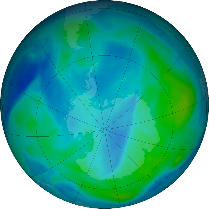 Antarctic ozone map for 04 March 2019